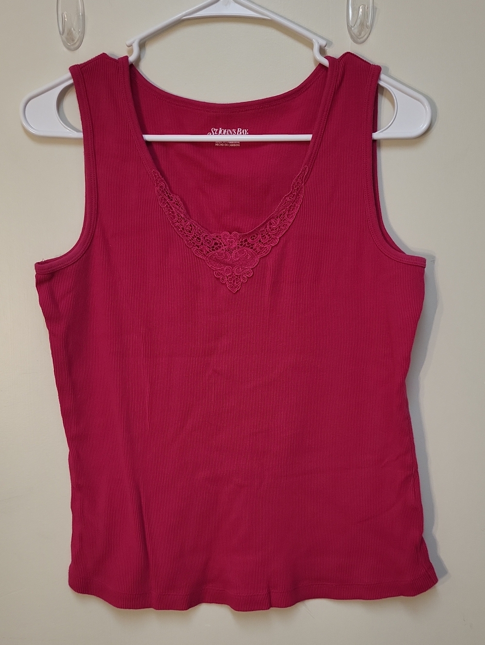 Vintage St. John's Bay Fuchsia Lace-Trim Ribbed Tank Top